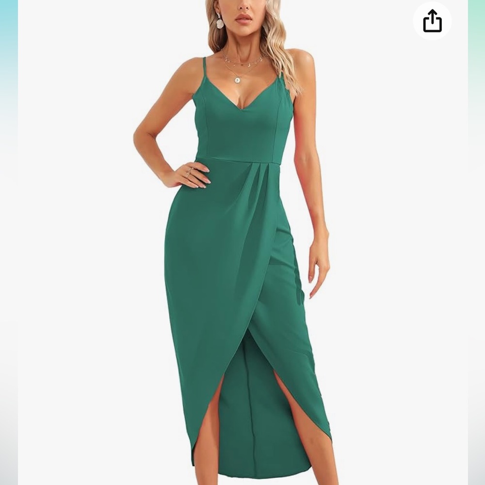 Turquoise Spaghetti Strap Wedding Guest Dress - Zip up back & adjustable straps